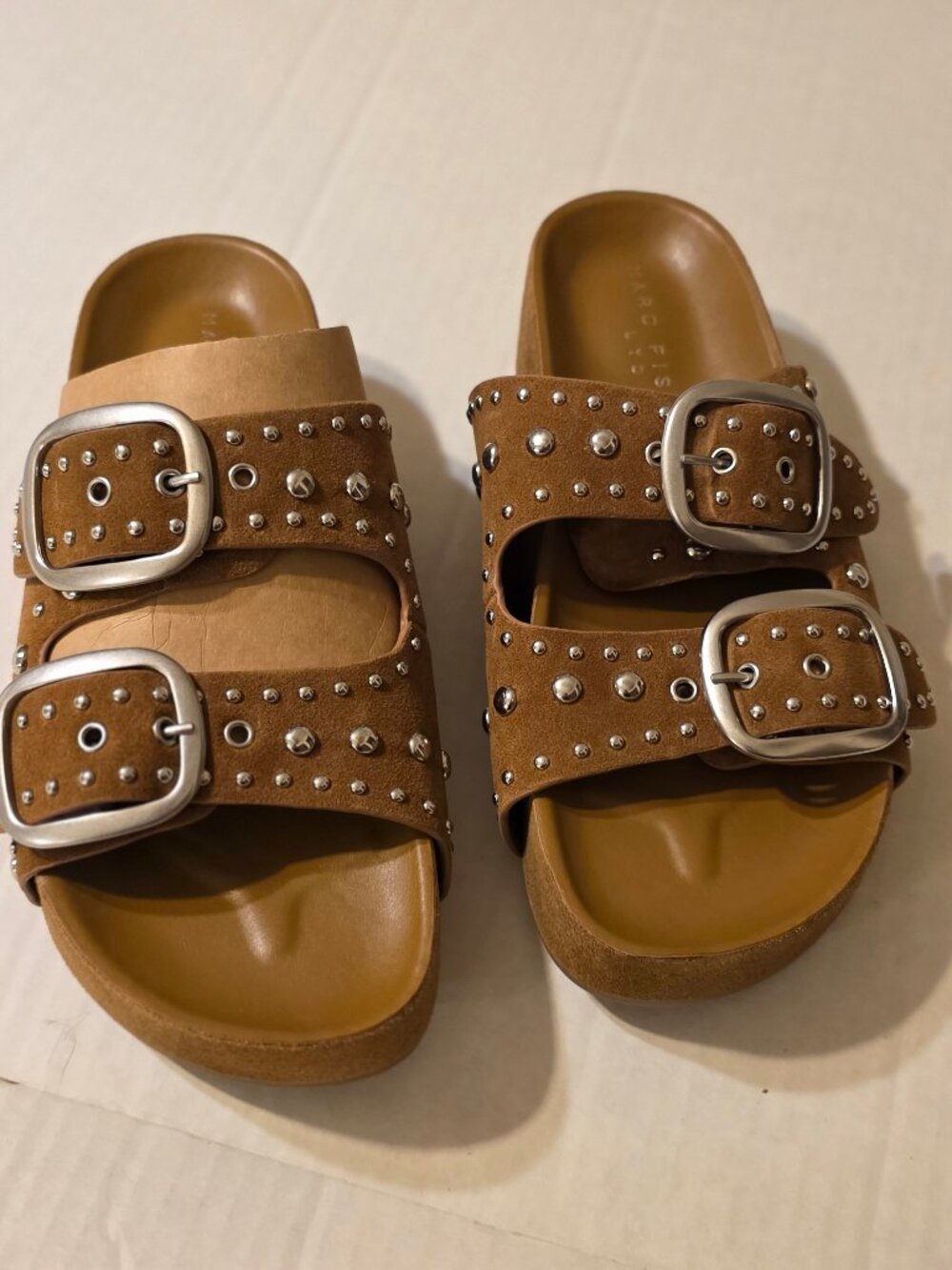Marc FIsher Ltd Sayge Brown Suede Wedge Slip on Sandels Size 9